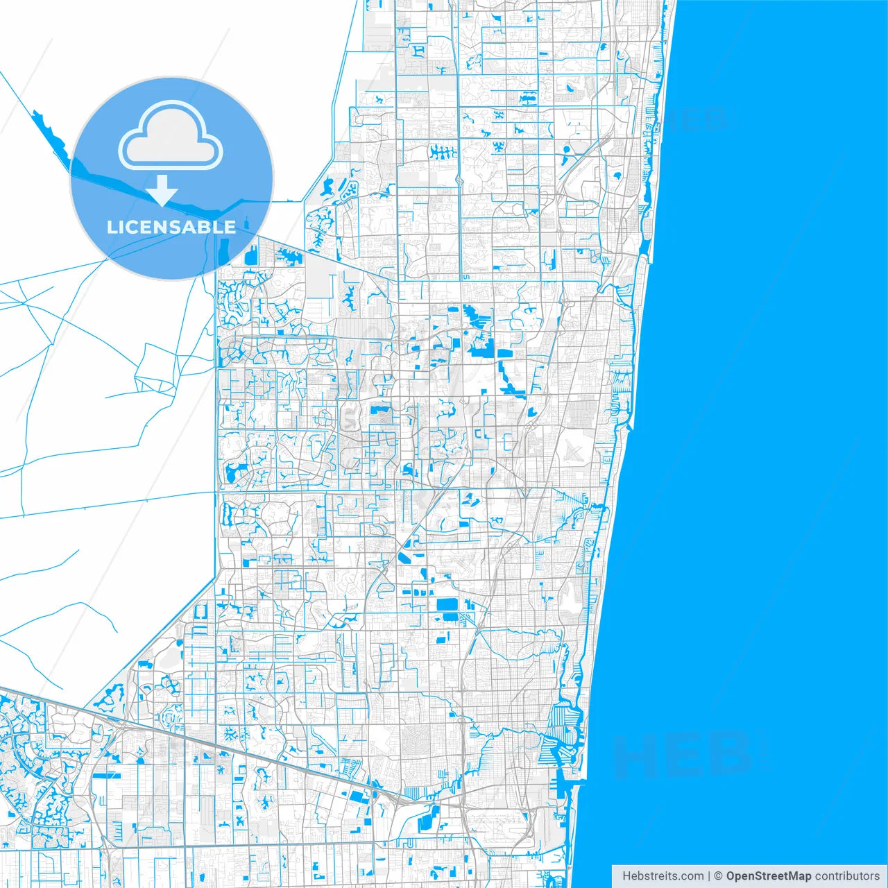 Rich detailed vector map of Coconut Creek, Florida, USA
