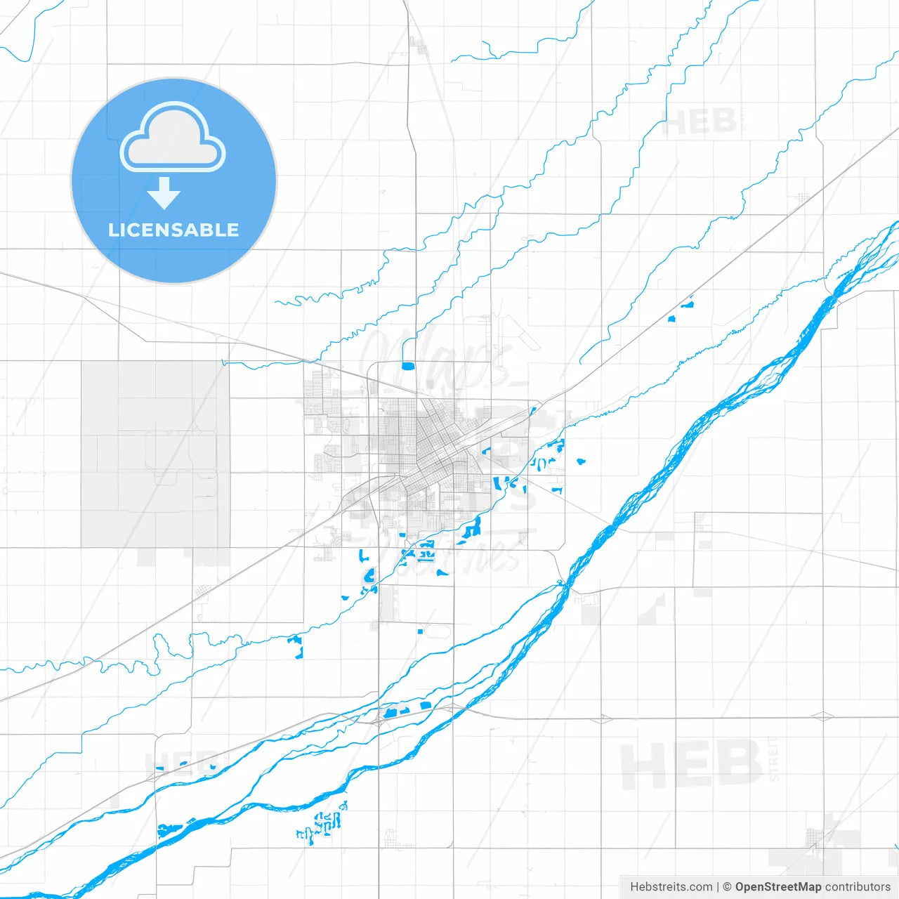 Rich detailed vector map of Grand Island, Nebraska, United States of America