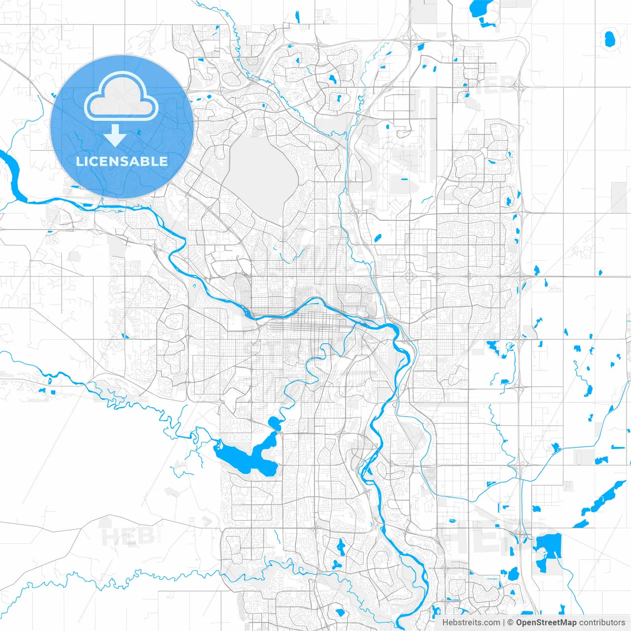 Rich detailed vector map of Calgary, Alberta, Canada