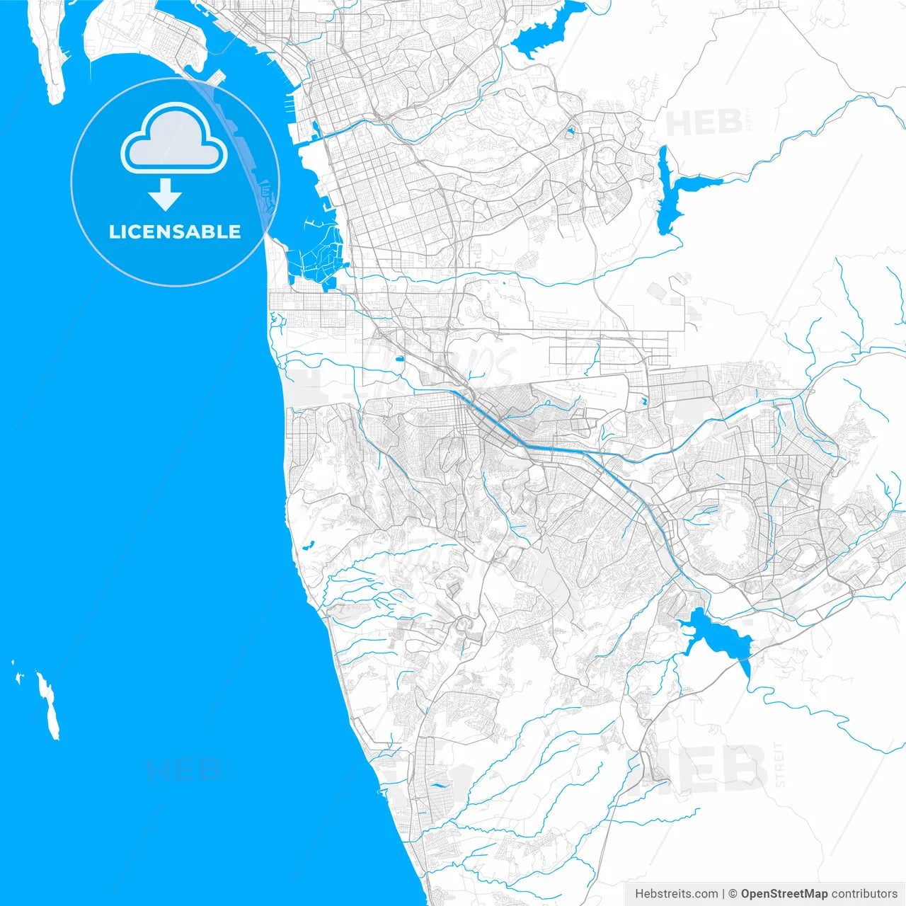 Rich detailed vector map of Tijuana, Baja California, Mexico