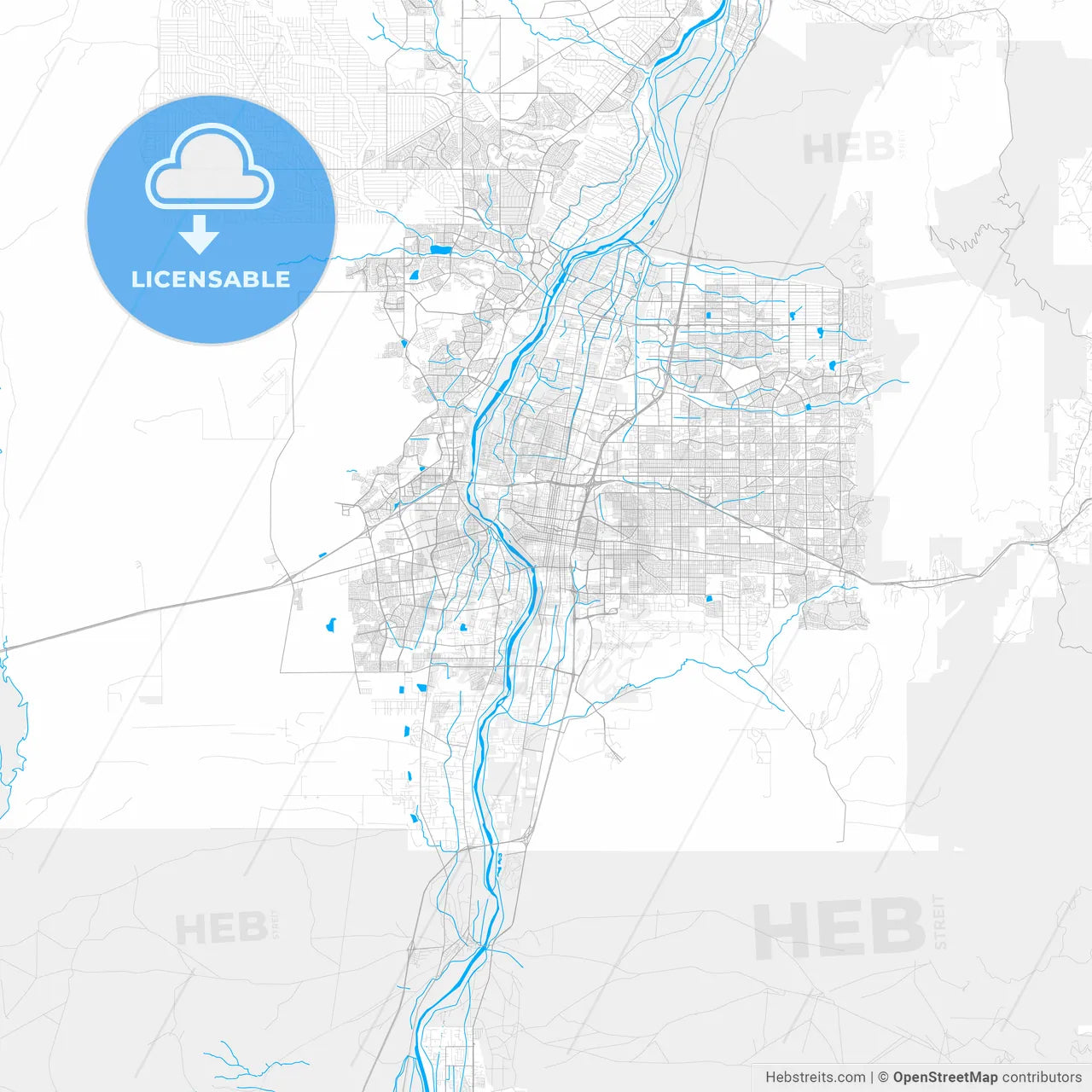 Rich detailed vector map of Albuquerque, New Mexico, U.S.A.