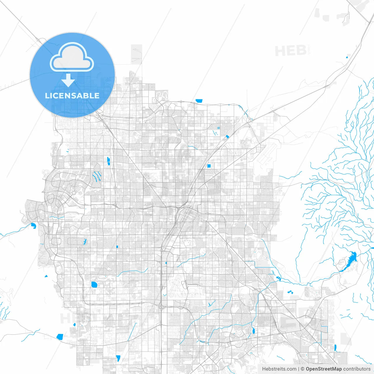 Rich detailed vector map of North Las Vegas, Nevada, U.S.A.
