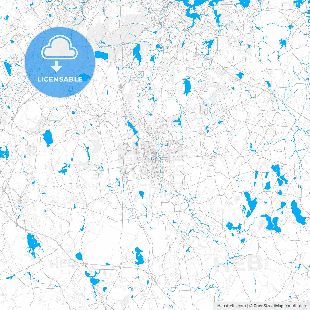 Rich detailed vector map of Brockton, Massachusetts, USA