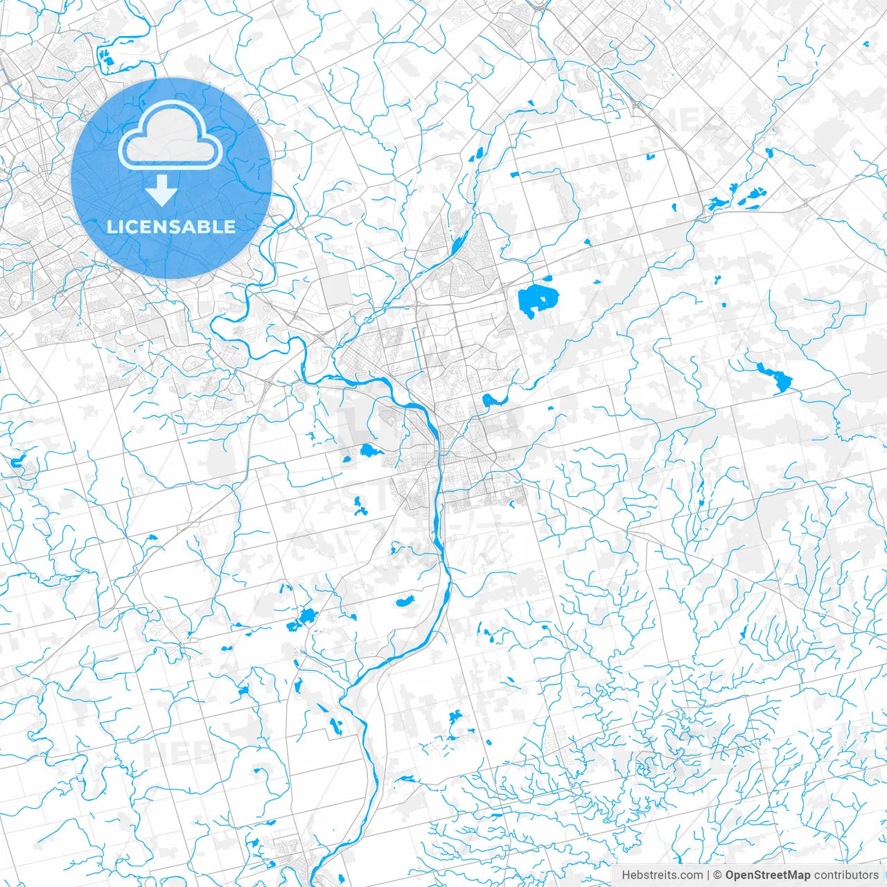 Rich detailed vector map of Cambridge, Ontario, Canada