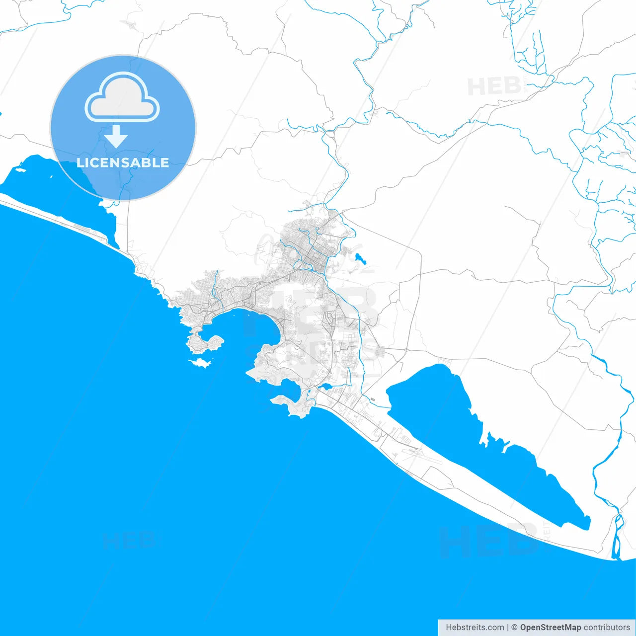 Rich detailed vector map of Acapulco, Guerrero, Mexico