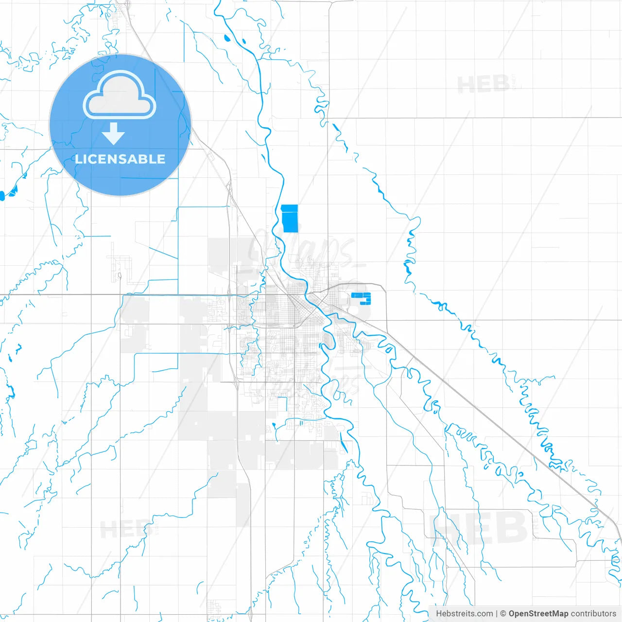 Rich detailed vector map of Grand Forks, North Dakota, USA