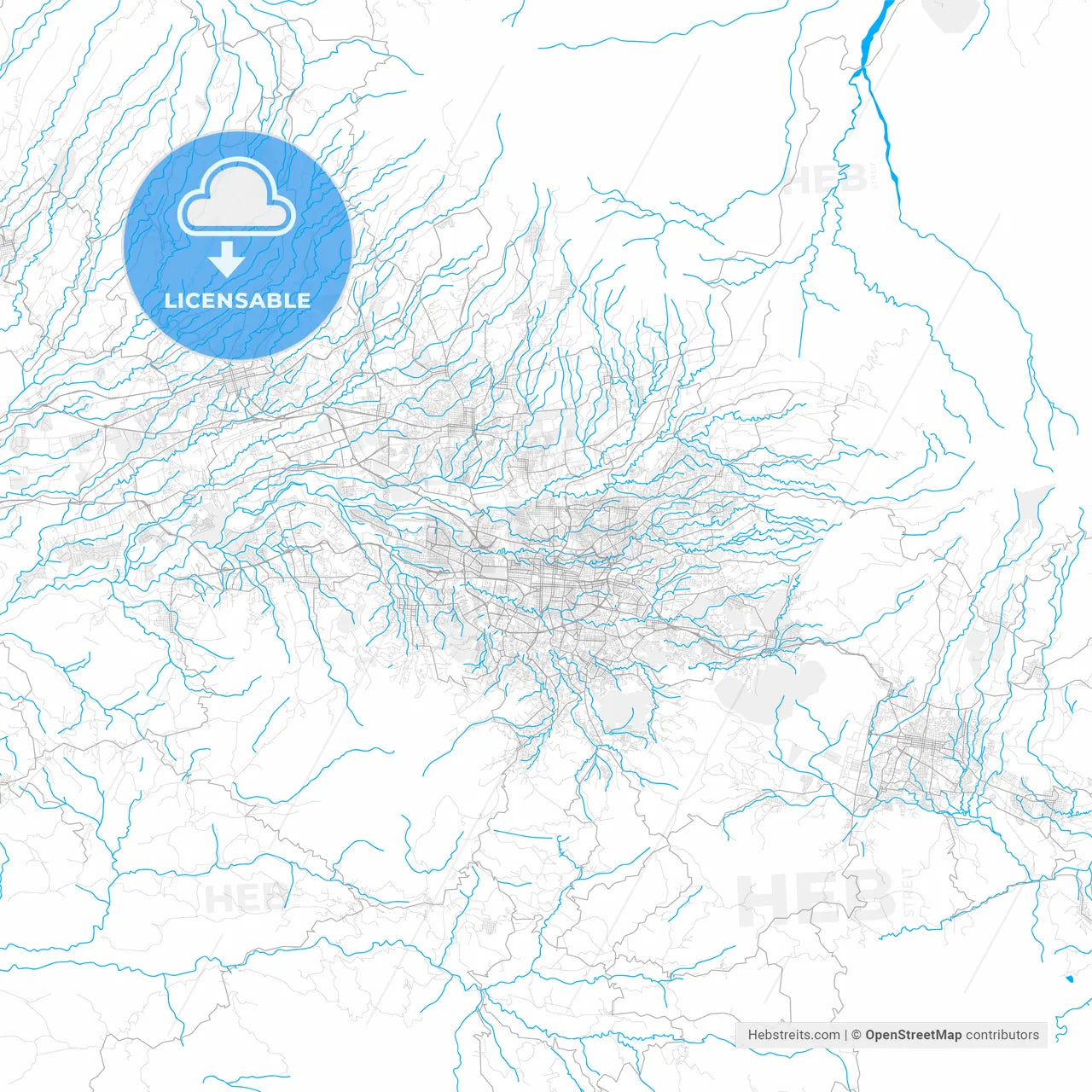 Rich detailed vector map of Cinco Esquinas, San José, Costa Rica