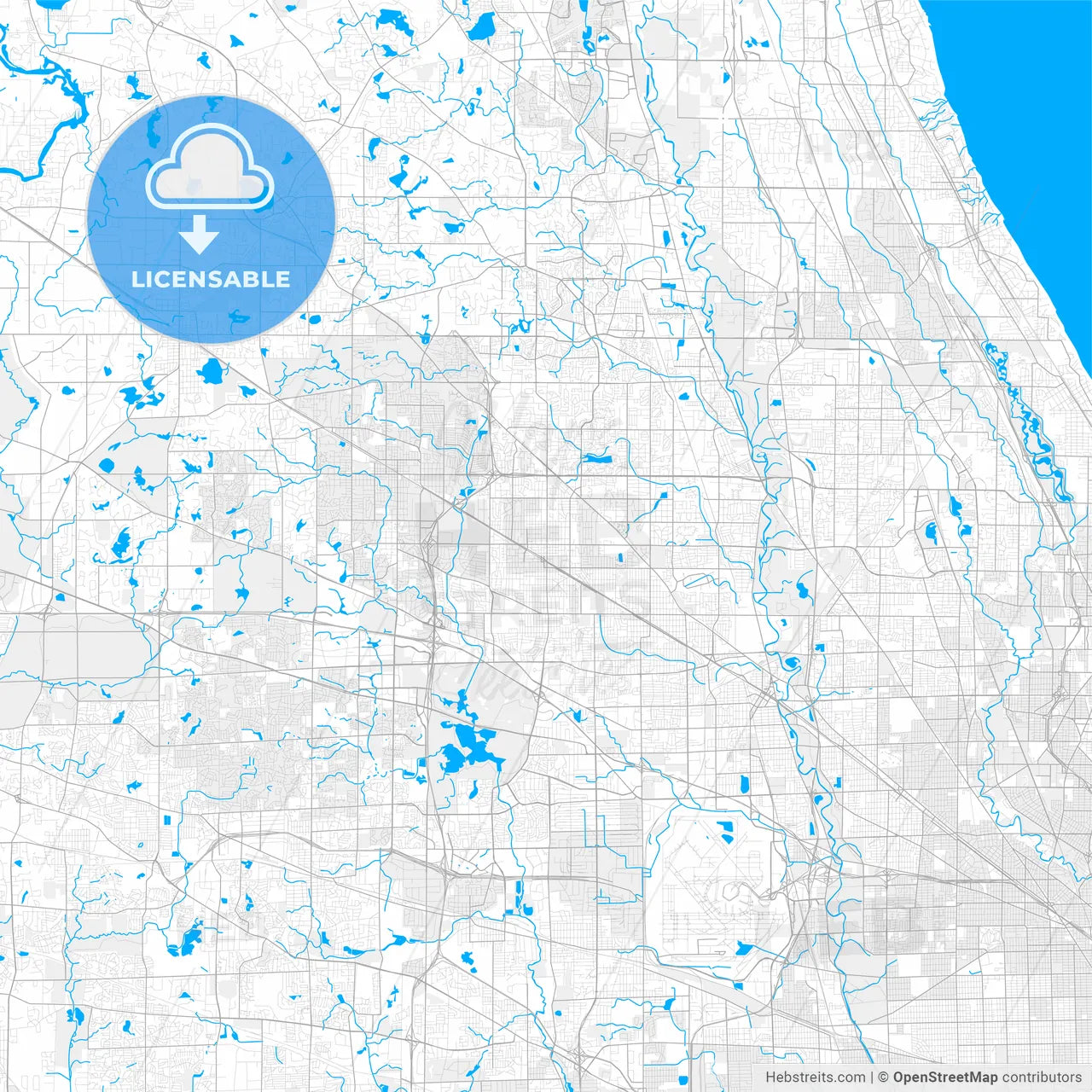 Rich detailed vector map of Arlington Heights, Illinois, USA
