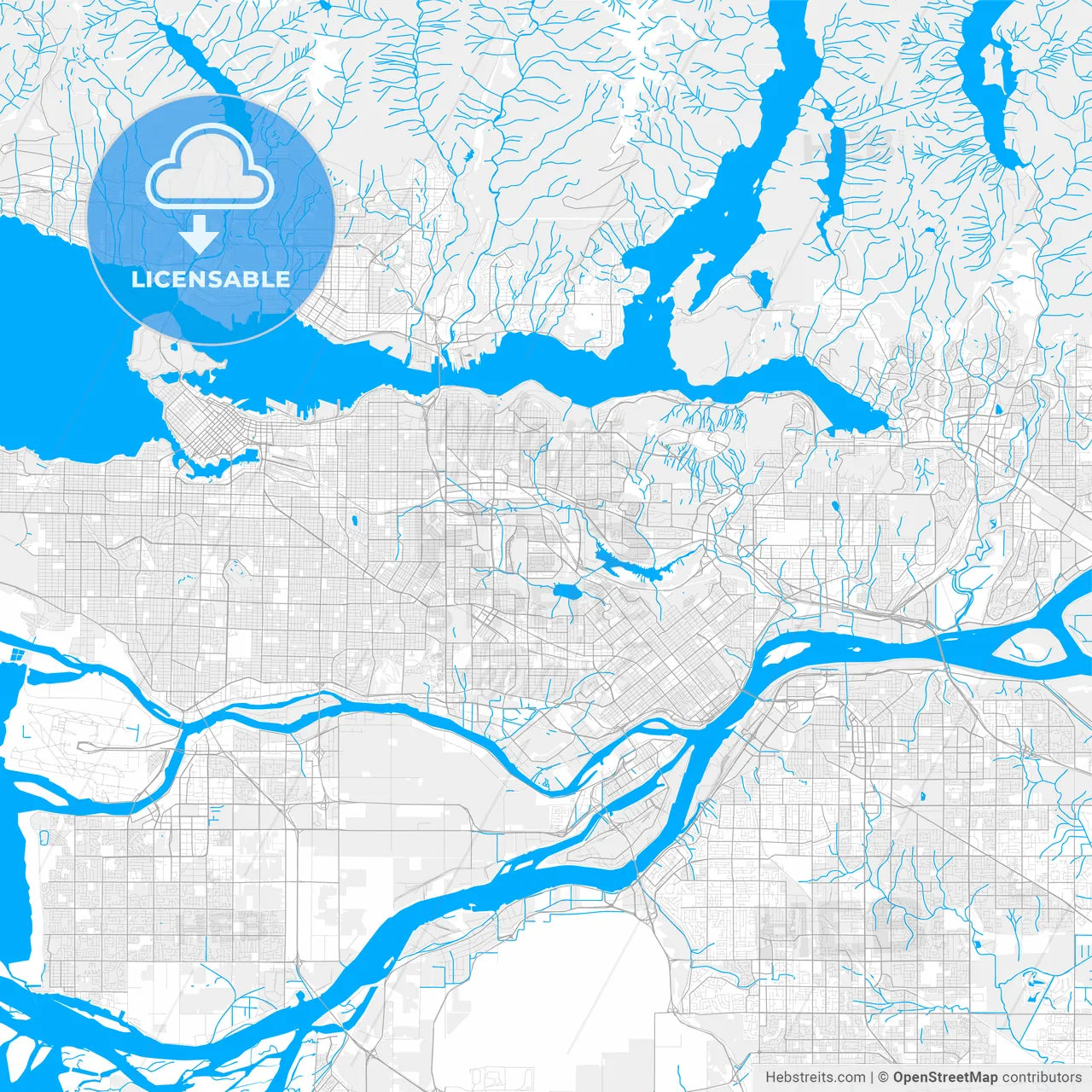 Rich detailed vector map of Burnaby, British Columbia, Canada
