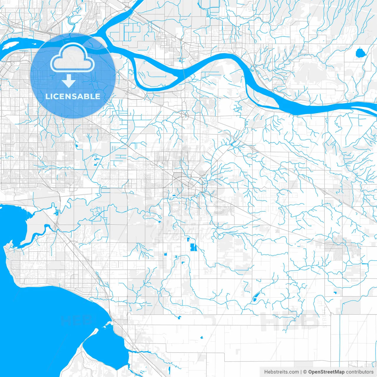 Rich detailed vector map of Langley, British Columbia, Canada
