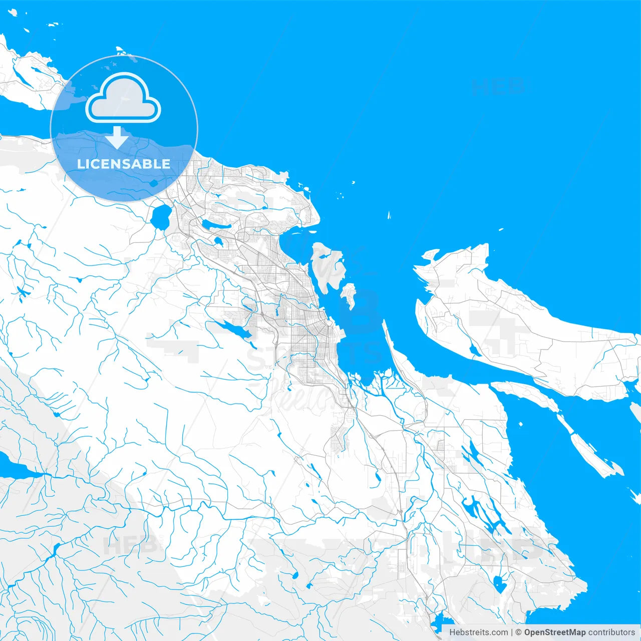 Rich detailed vector map of Nanaimo, British Columbia, Canada