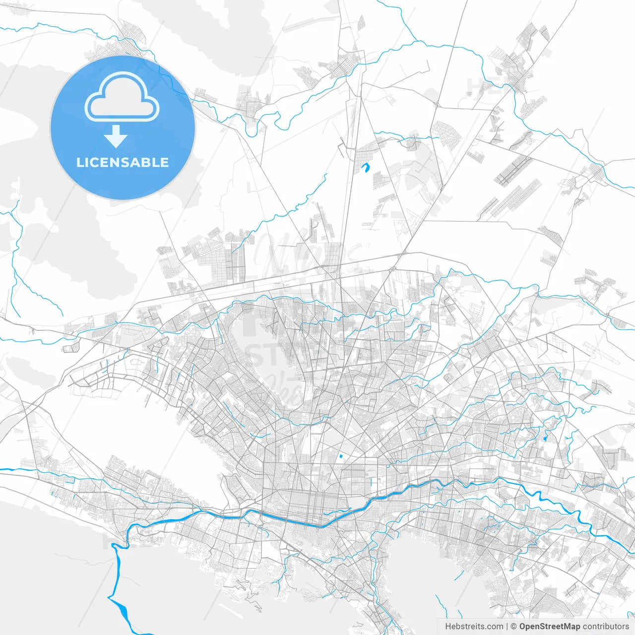Rich detailed vector map of General Escobedo, Nuevo León, Mexico