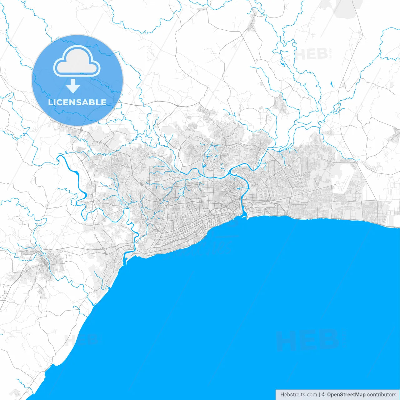 Rich detailed vector map of Santo Domingo, Distrito Nacional, Dominican Republic