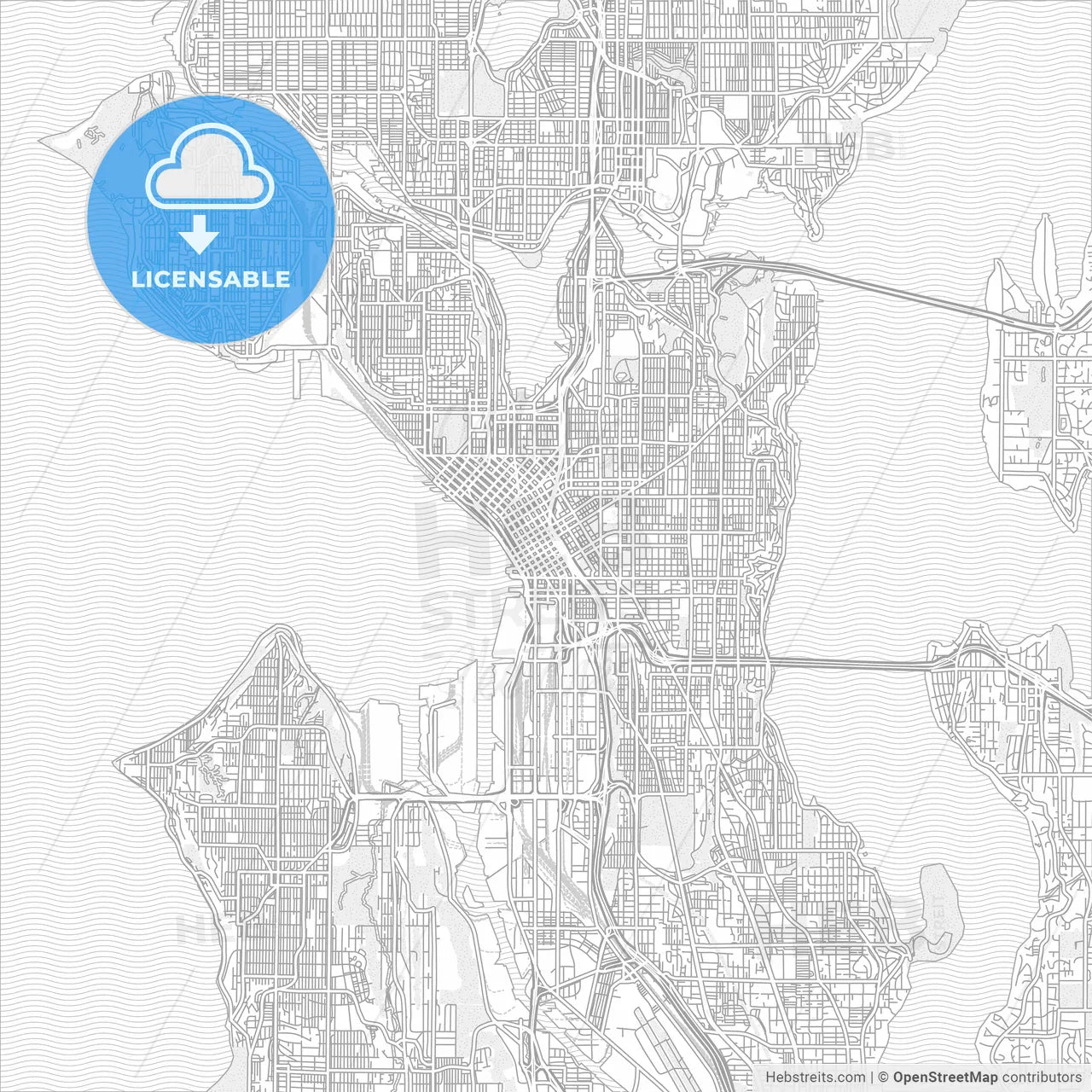 Seattle, Washington, USA, bright outlined vector map