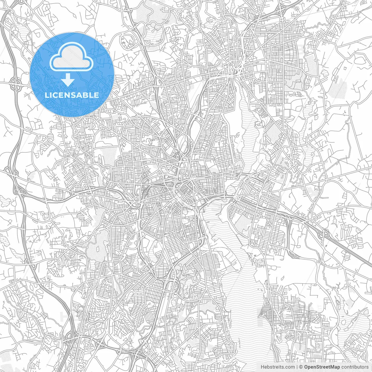 Providence, Rhode Island, USA, bright outlined vector map