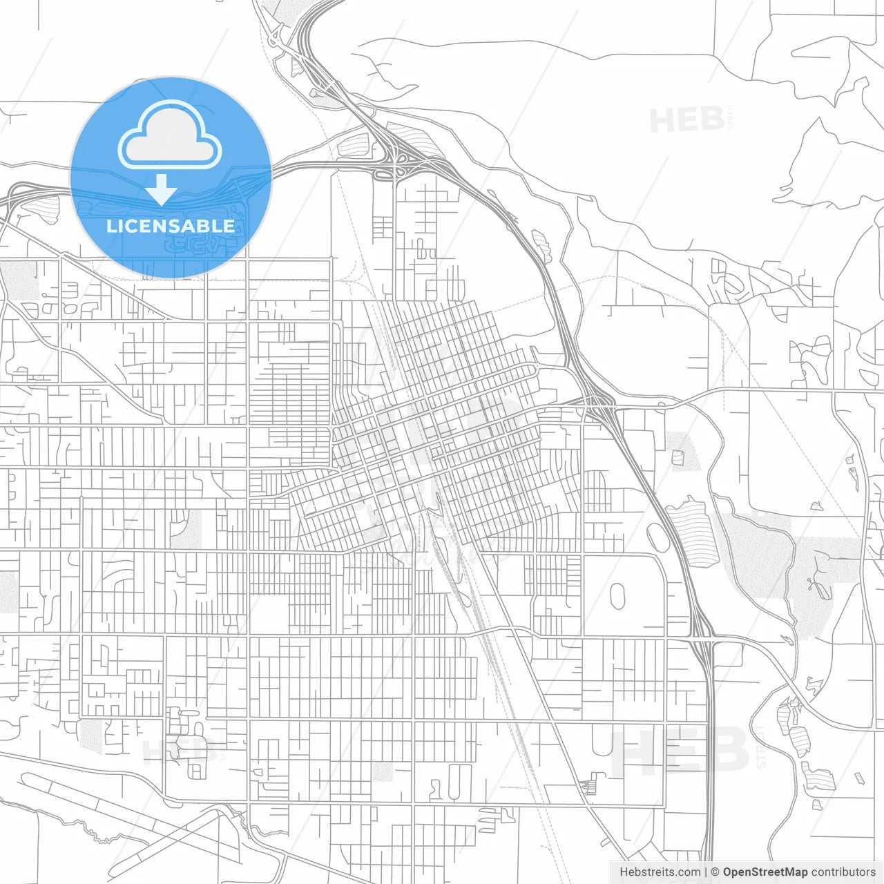 Yakima, Washington, USA, bright outlined vector map