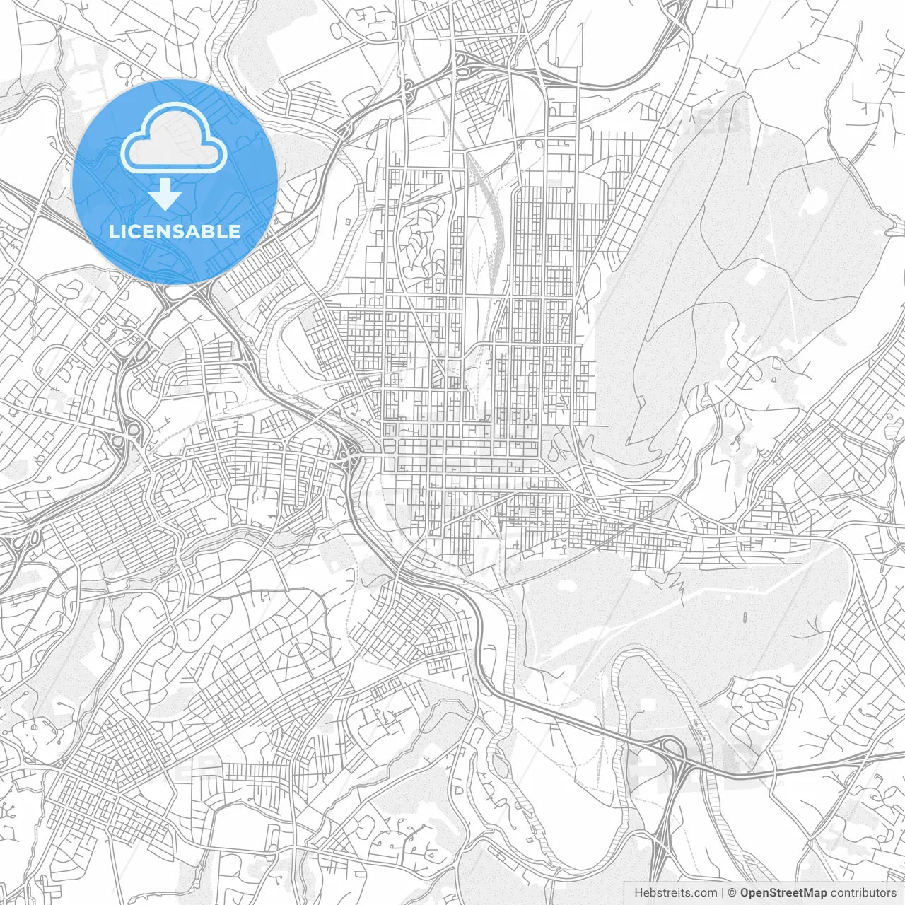 Reading, Pennsylvania, USA, bright outlined vector map