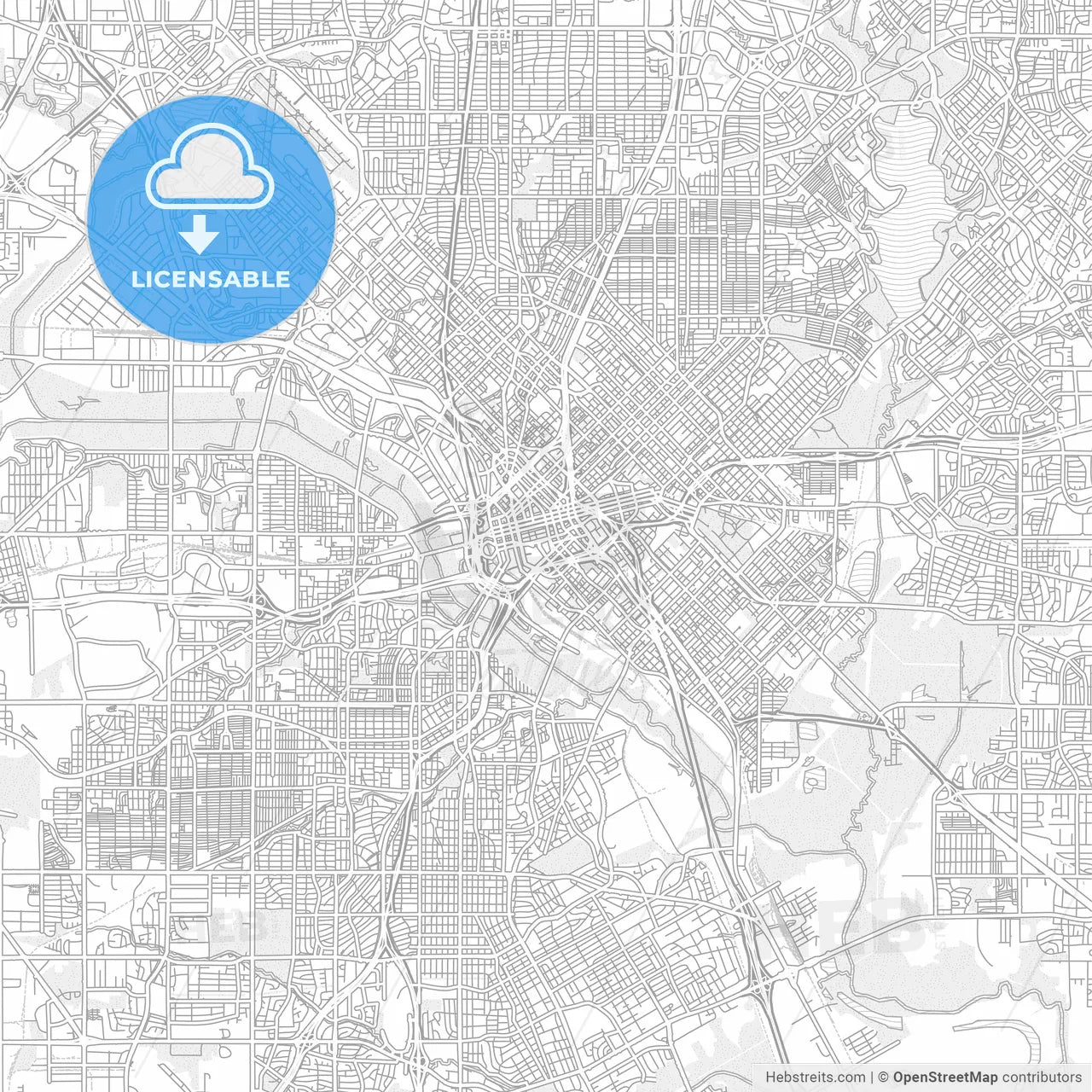 Dallas, Texas, USA, bright outlined vector map