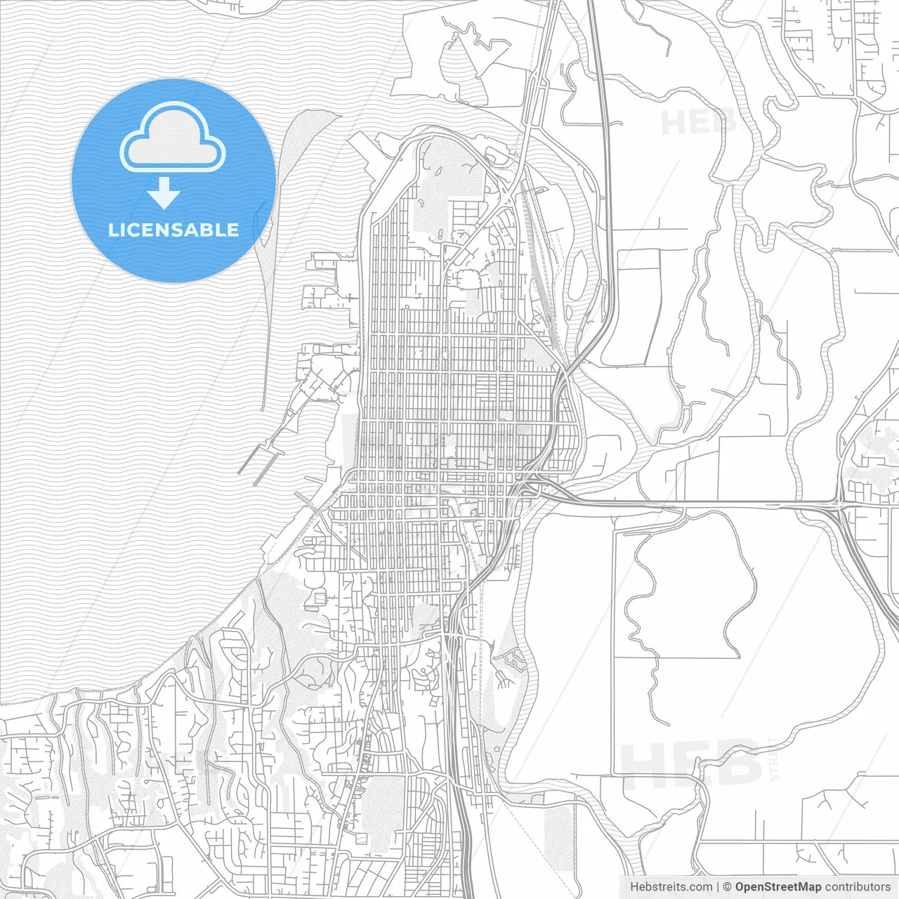 Everett, Washington, USA, bright outlined vector map