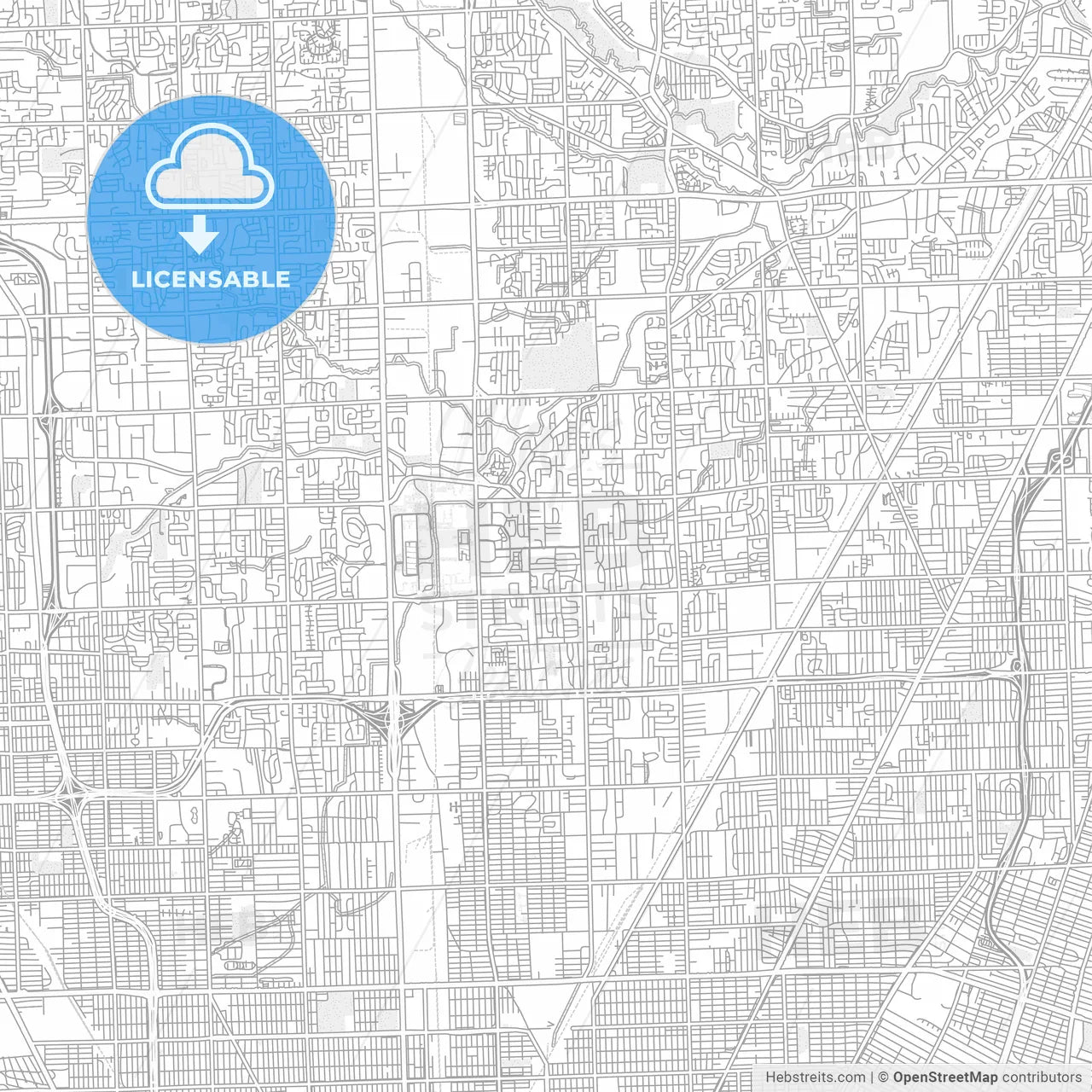 Warren, Michigan, USA, bright outlined vector map