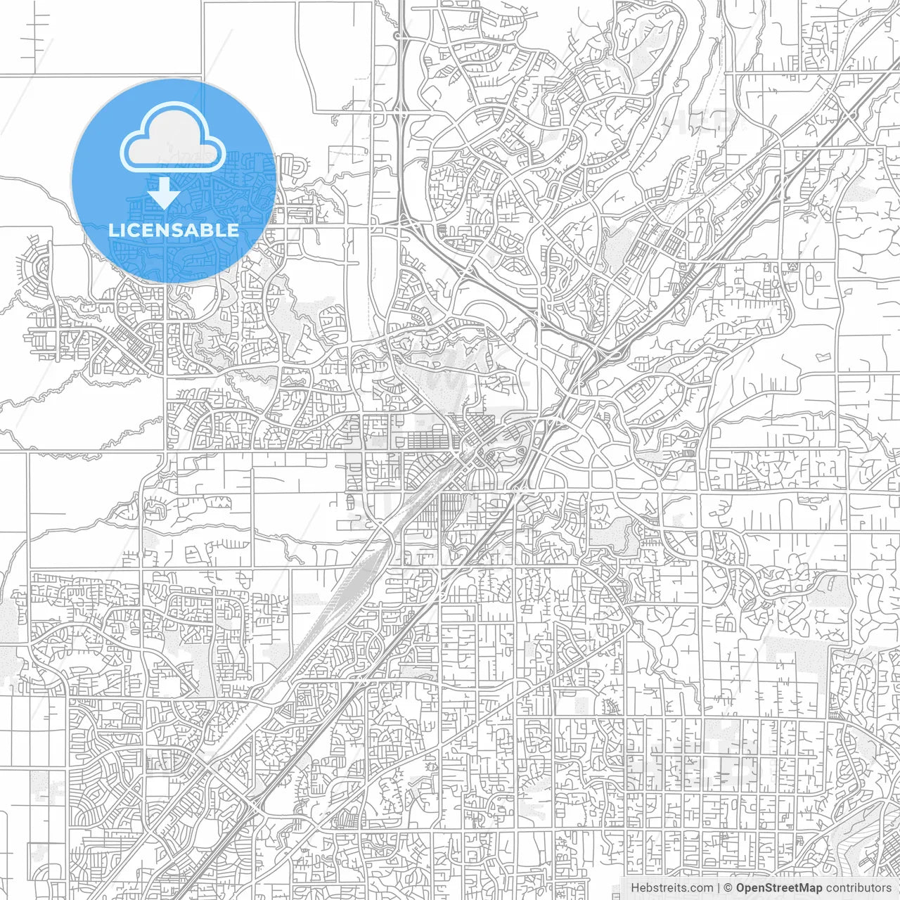 Roseville, California, USA, bright outlined vector map