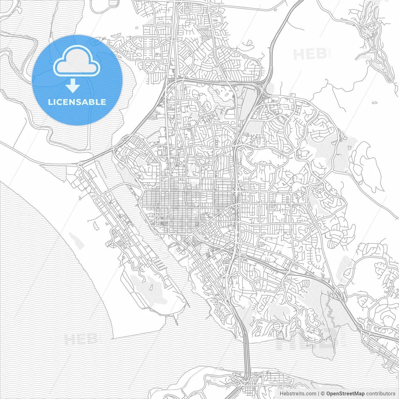 Vallejo, California, USA, bright outlined vector map