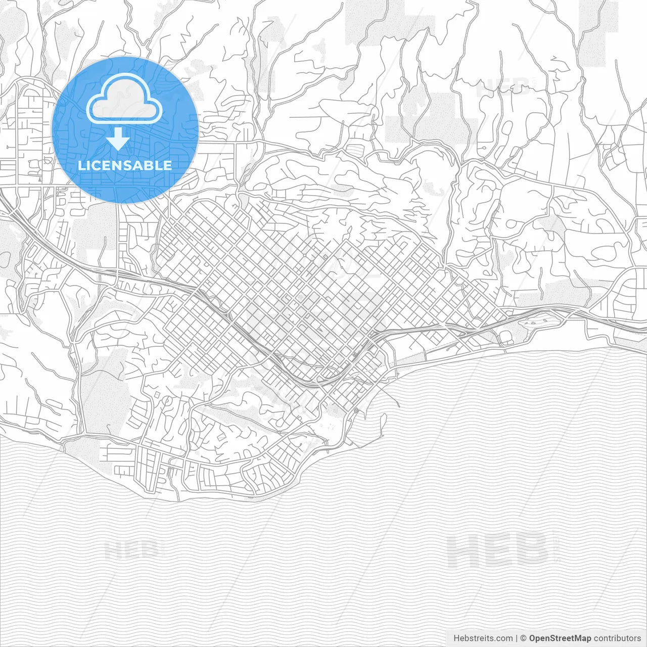 Santa Barbara, California, USA, bright outlined vector map
