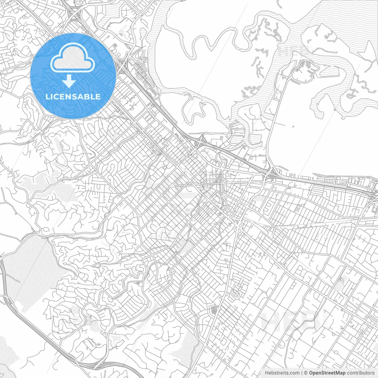 Redwood City, California, USA, bright outlined vector map