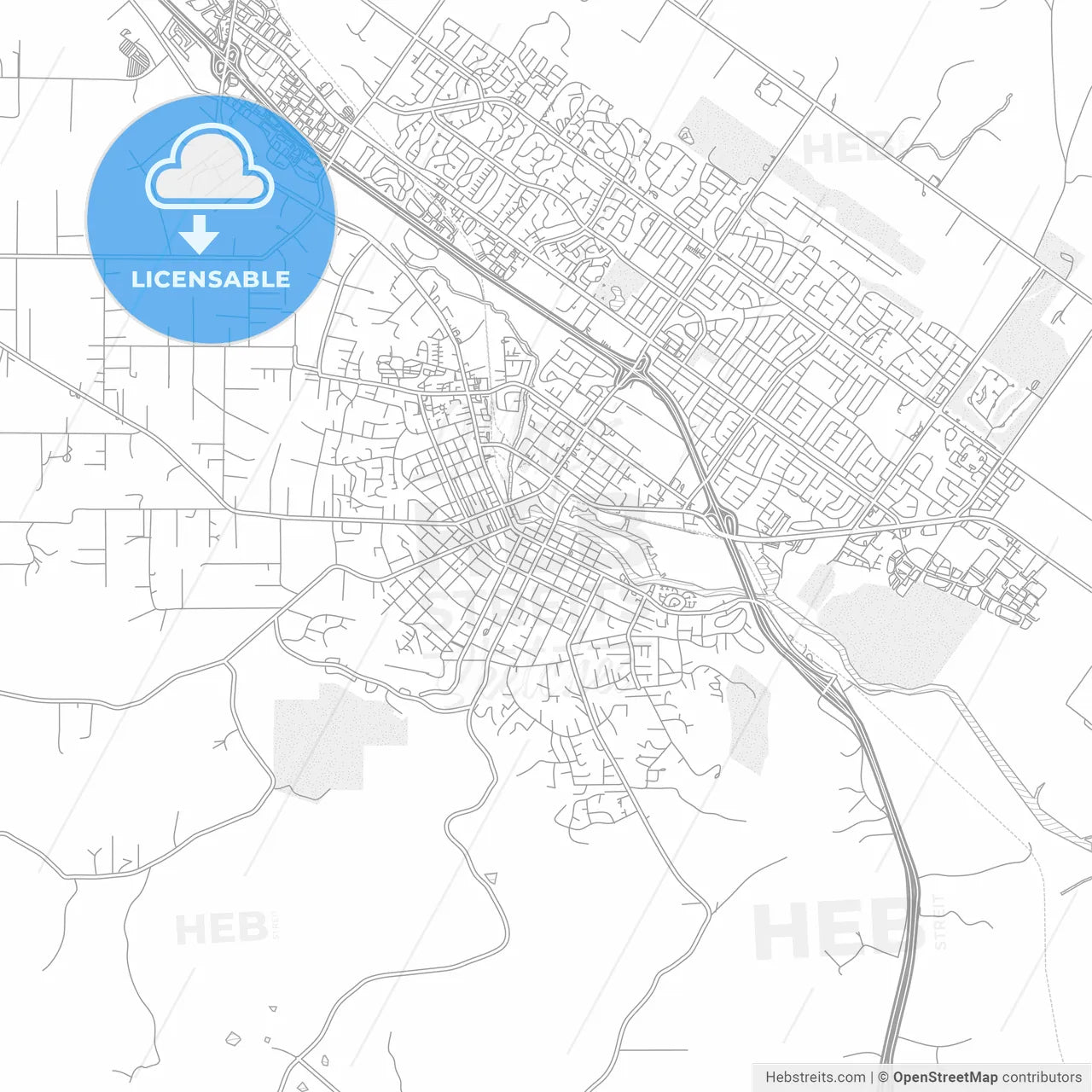 Petaluma, California, USA, bright outlined vector map