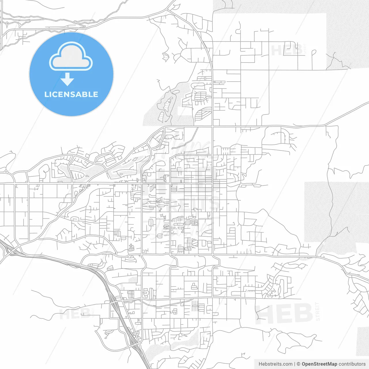 Yucaipa, California, United States of America, bright outlined vector map