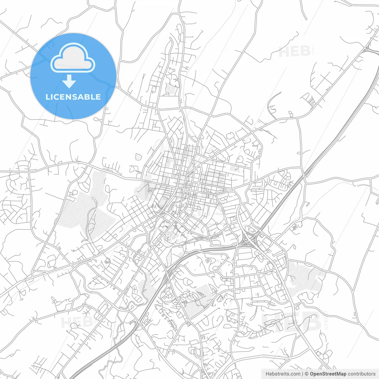 Harrisonburg, Virginia, United States of America, bright outlined vector map