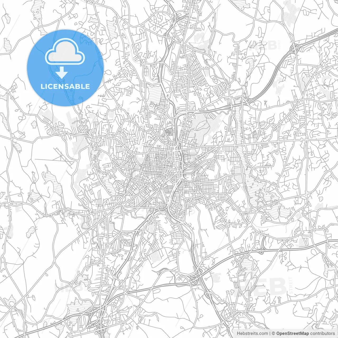 Worcester, Massachusetts, USA, bright outlined vector map