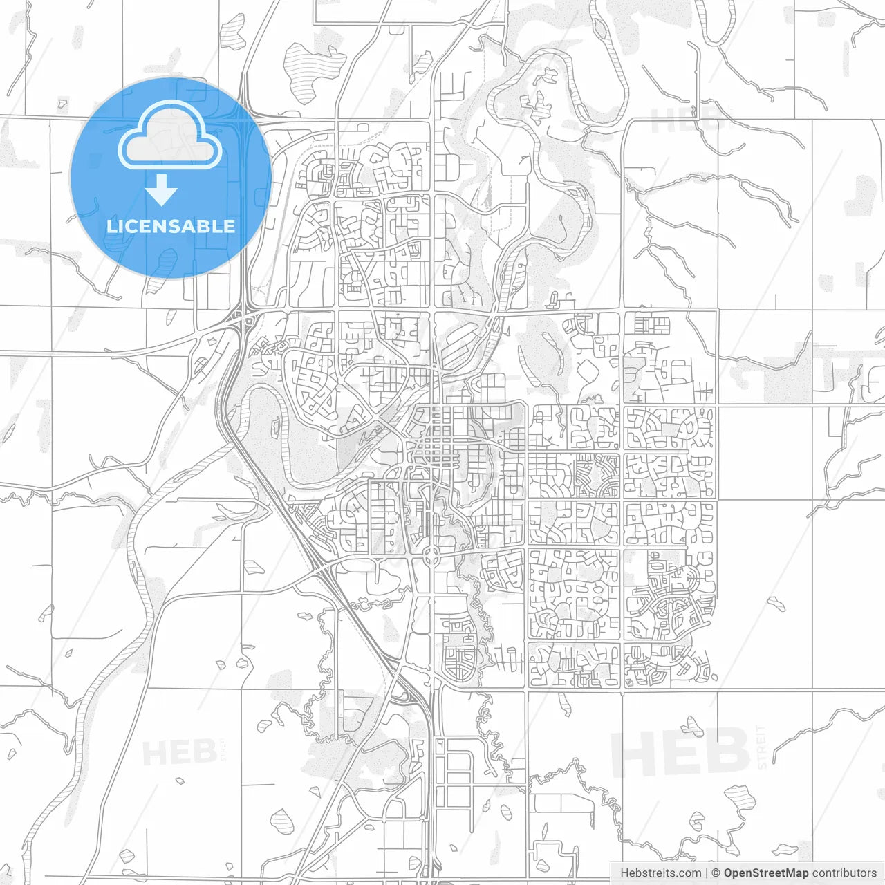 Red Deer, Alberta, Canada, bright outlined vector map