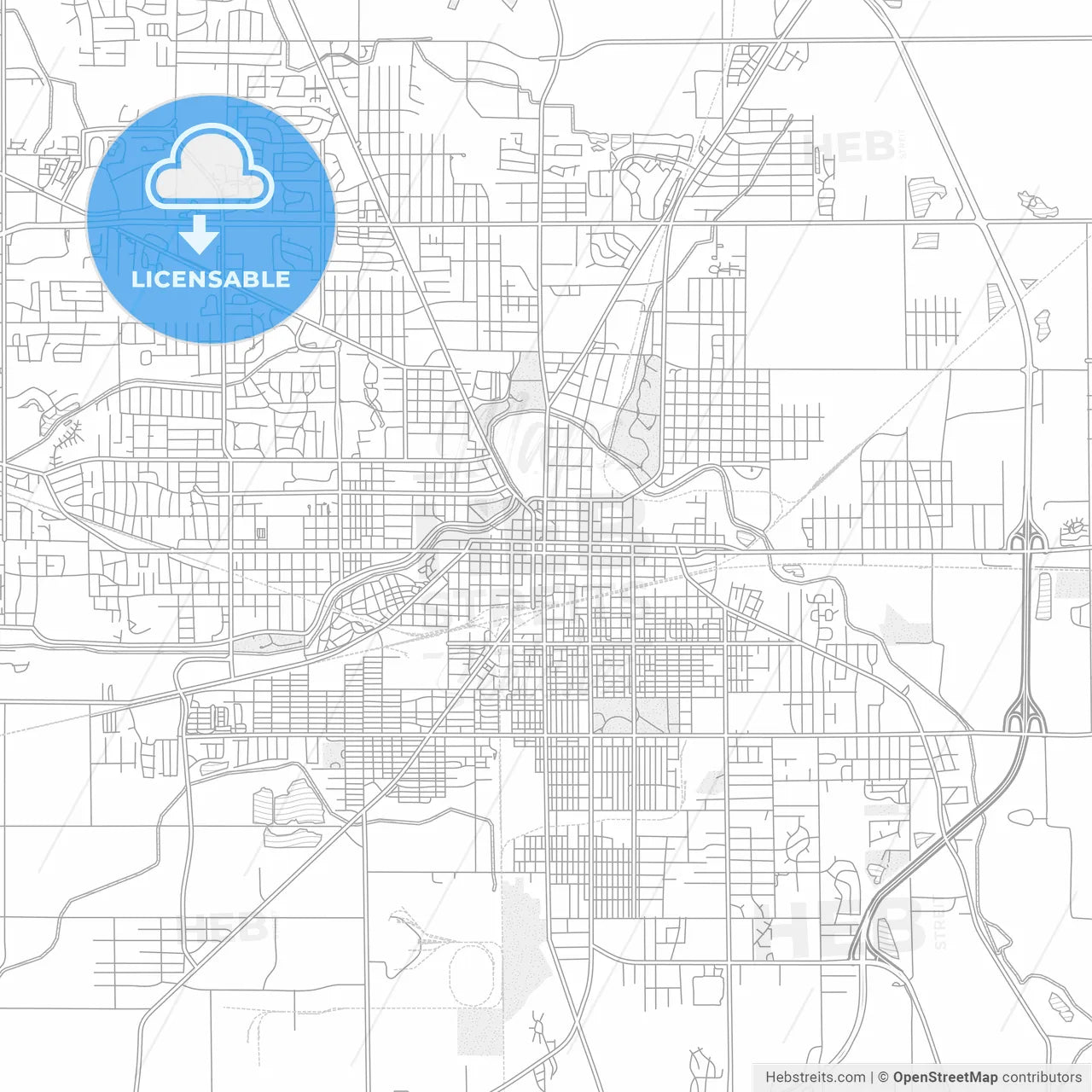 Muncie, Indiana, USA, bright outlined vector map