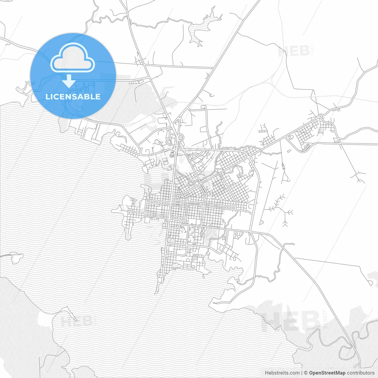 Cienfuegos, Cienfuegos, Cuba, bright outlined vector map