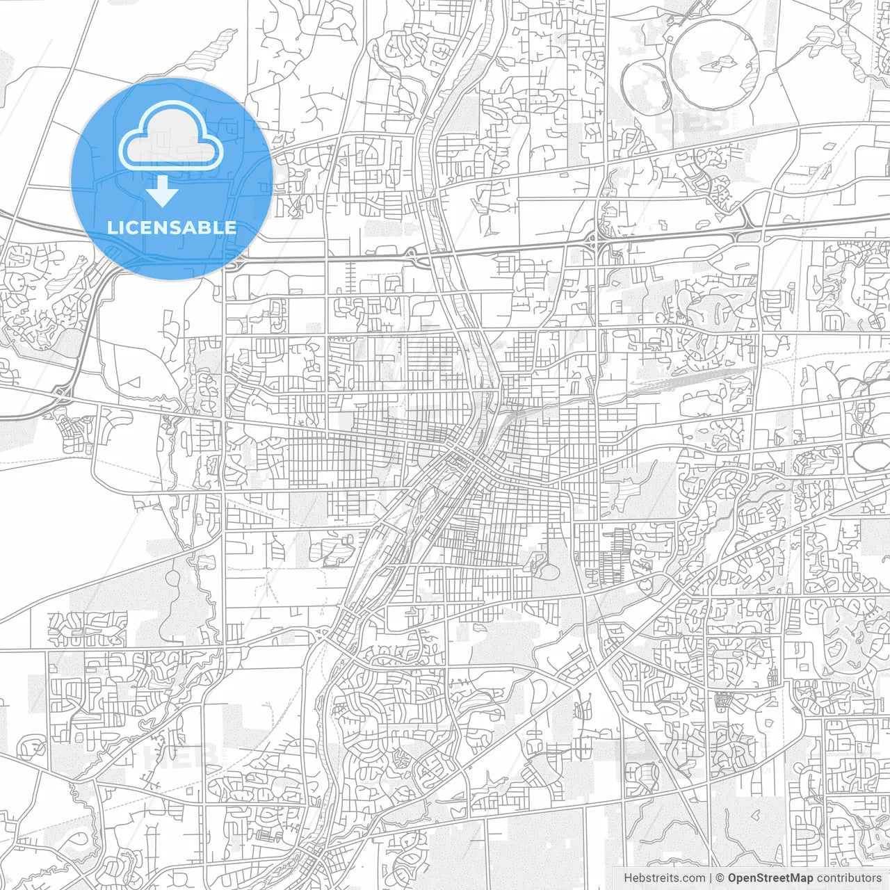 Aurora, Illinois, USA, bright outlined vector map