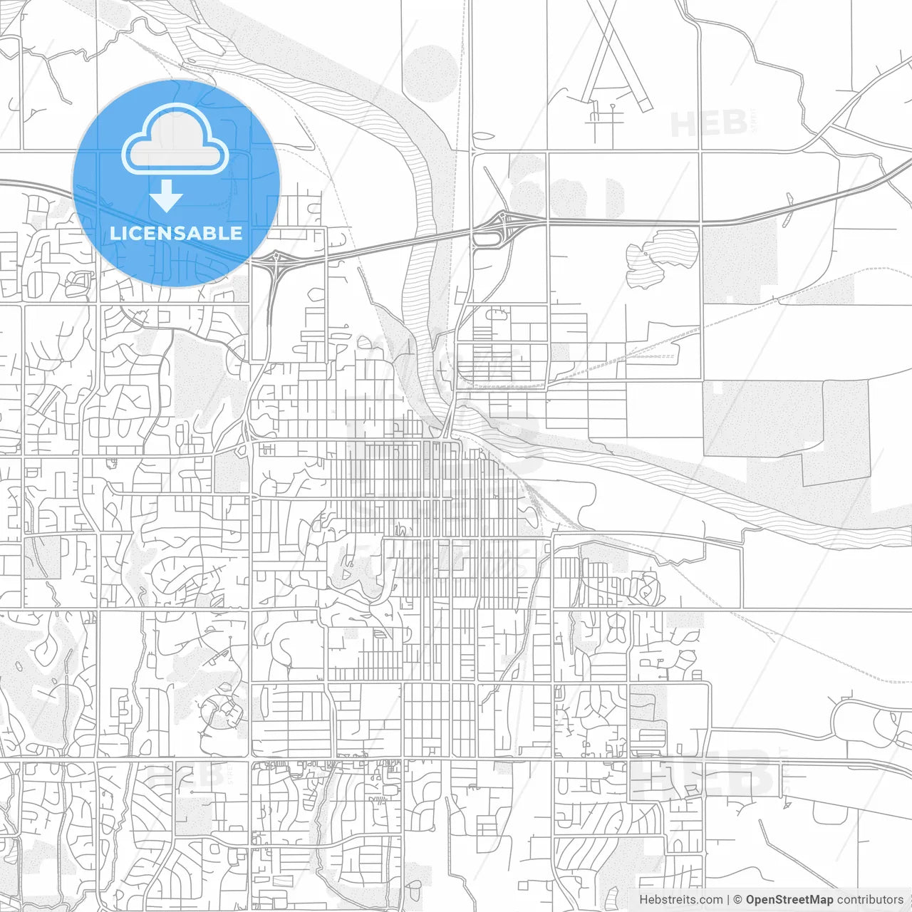 Lawrence, Kansas, USA, bright outlined vector map