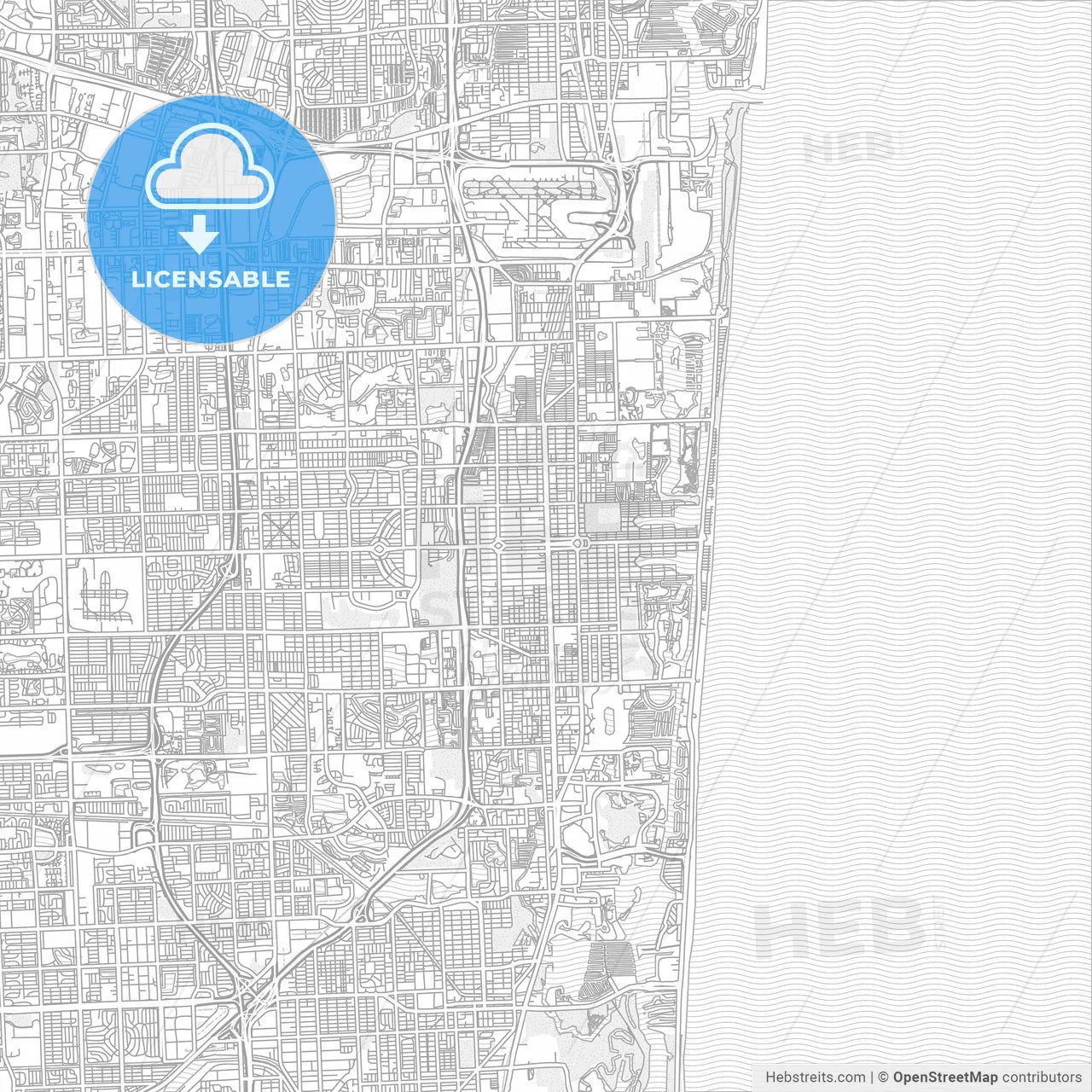 Hollywood, Florida, USA, bright outlined vector map