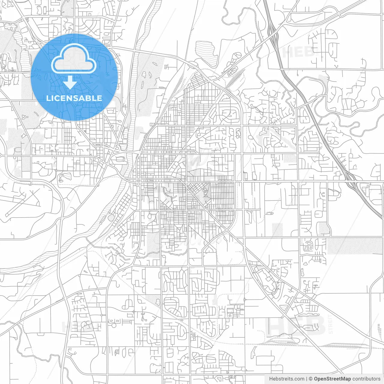 Lafayette, Indiana, USA, bright outlined vector map