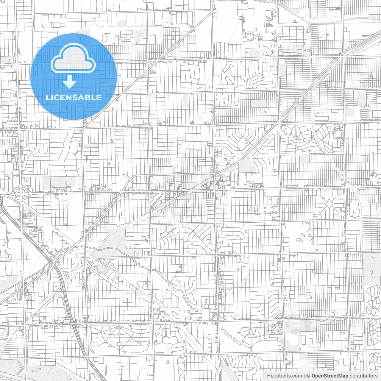 Oak Lawn, Illinois, USA, bright outlined vector map