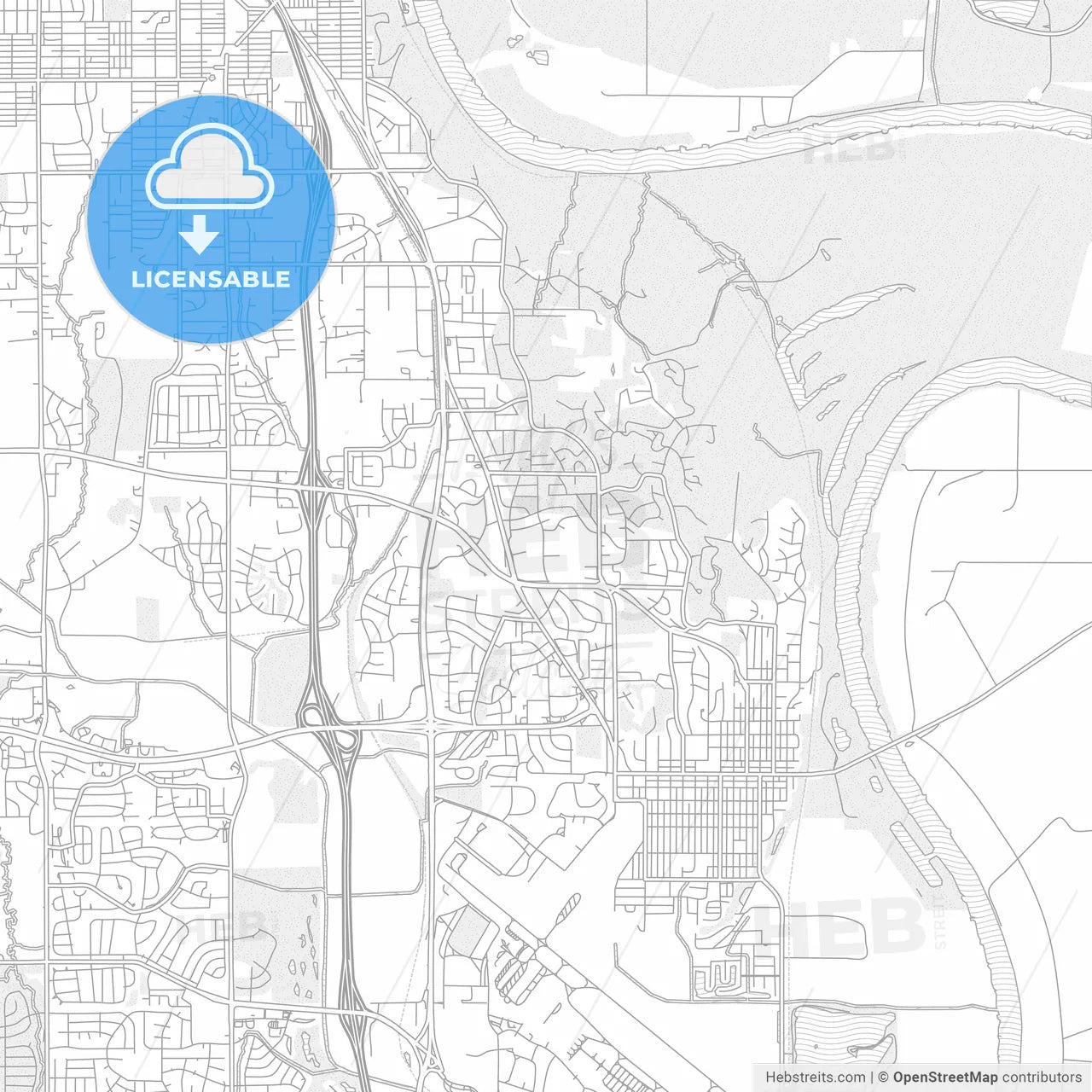 Bellevue, Nebraska, United States of America, bright outlined vector map