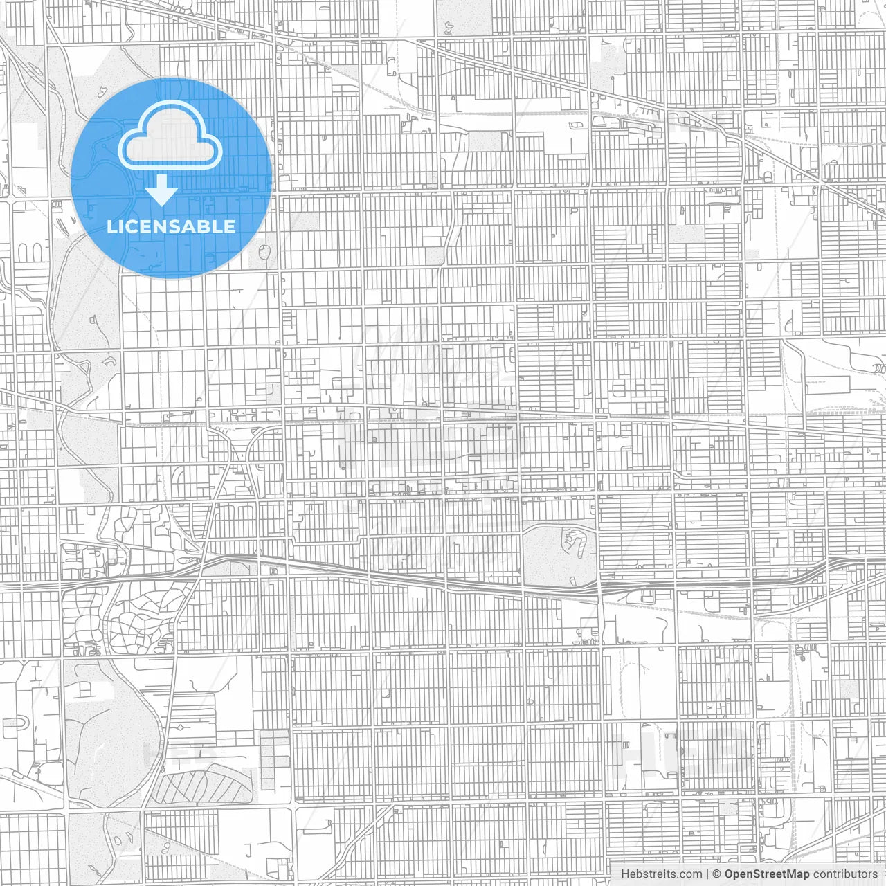 Oak Park, Illinois, United States of America, bright outlined vector map