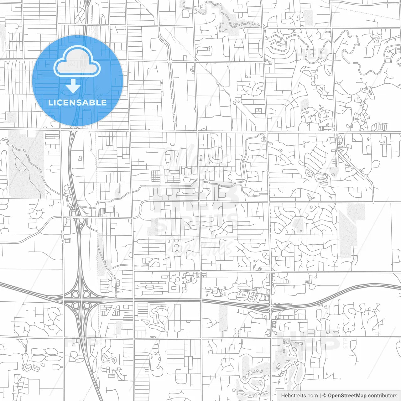 Kentwood, Michigan, United States of America, bright outlined vector map
