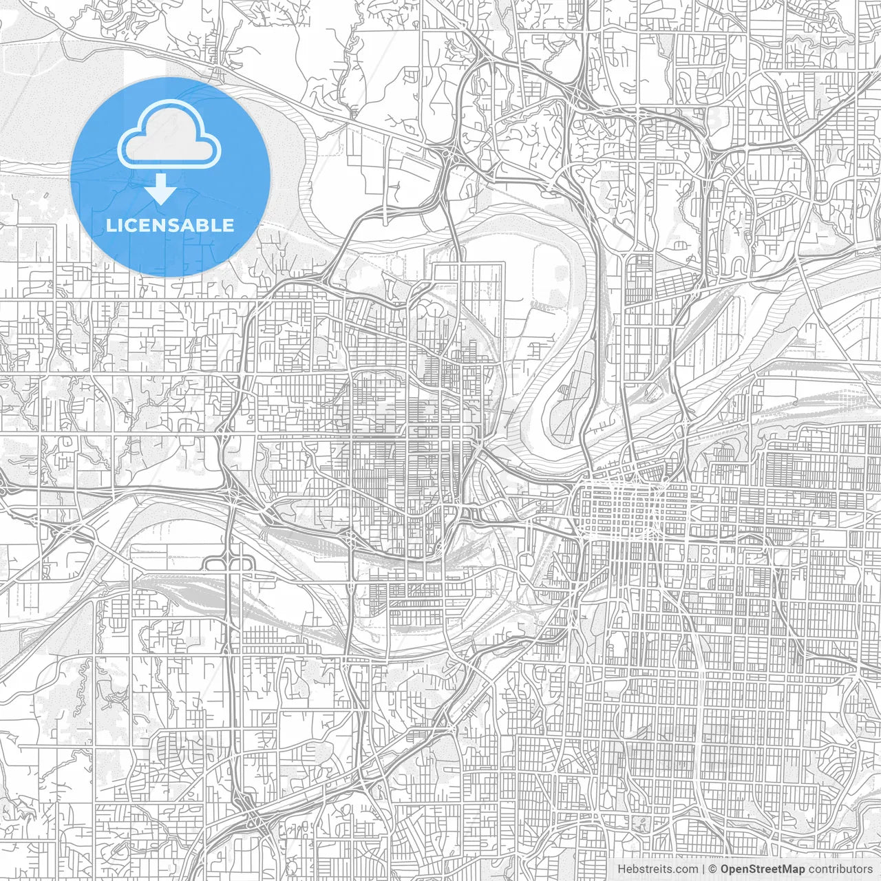 Kansas City, Kansas, USA, bright outlined vector map