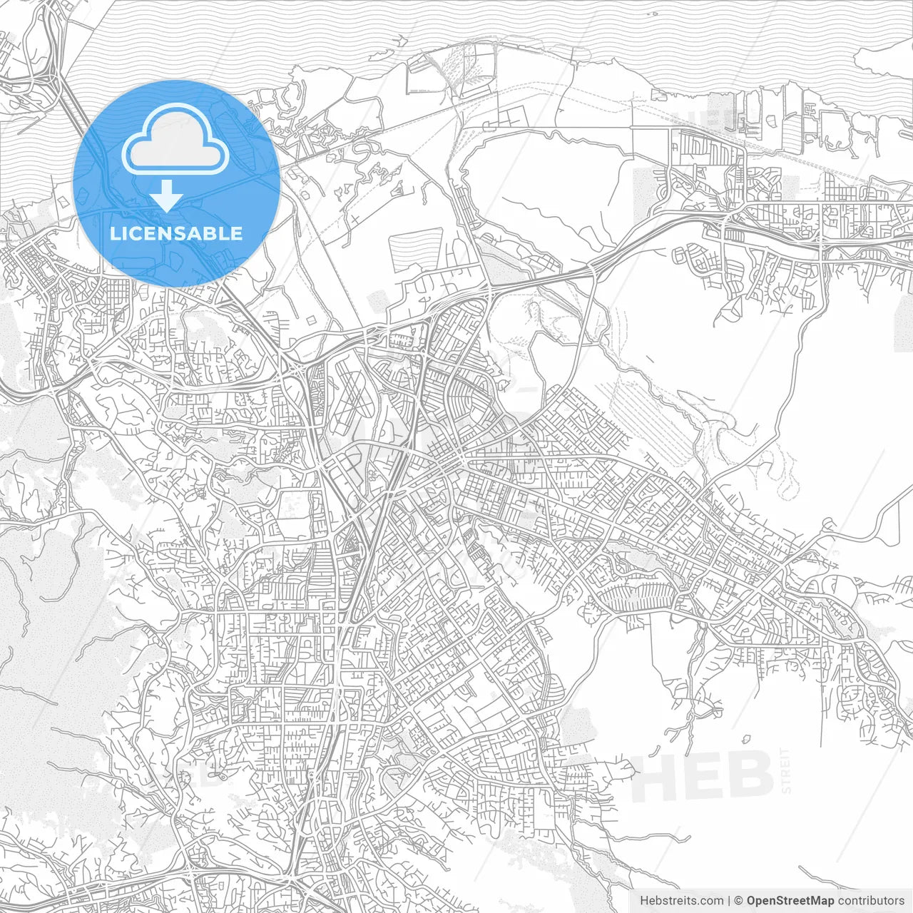 Concord, California, USA, bright outlined vector map