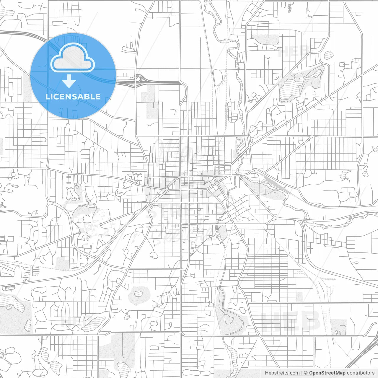 Kalamazoo, Michigan, USA, bright outlined vector map
