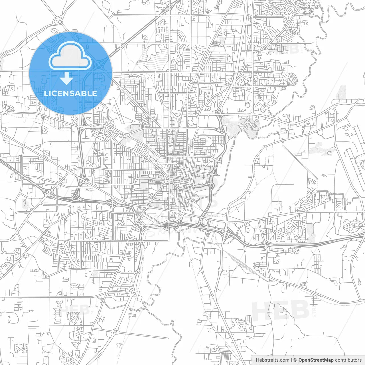 Jackson, Mississippi, USA, bright outlined vector map