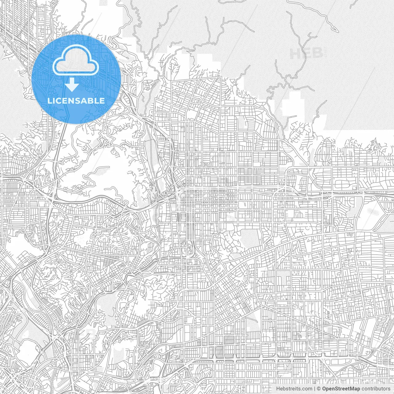 Pasadena, California, USA, bright outlined vector map