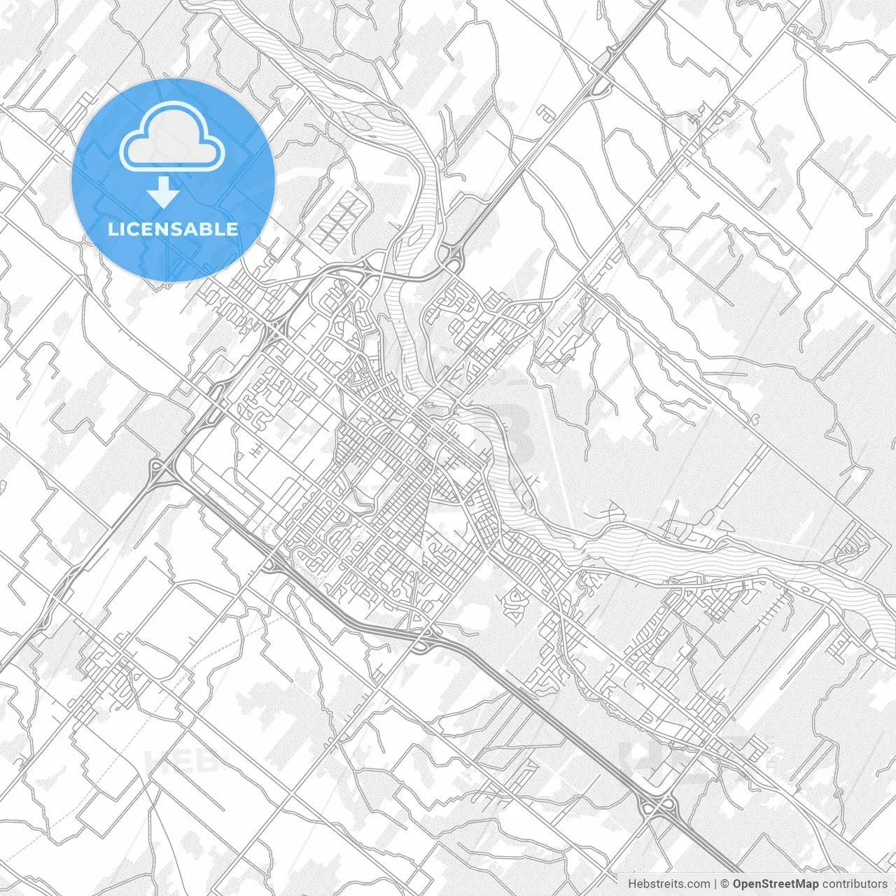 Drummondville, Quebec, Canada, bright outlined vector map