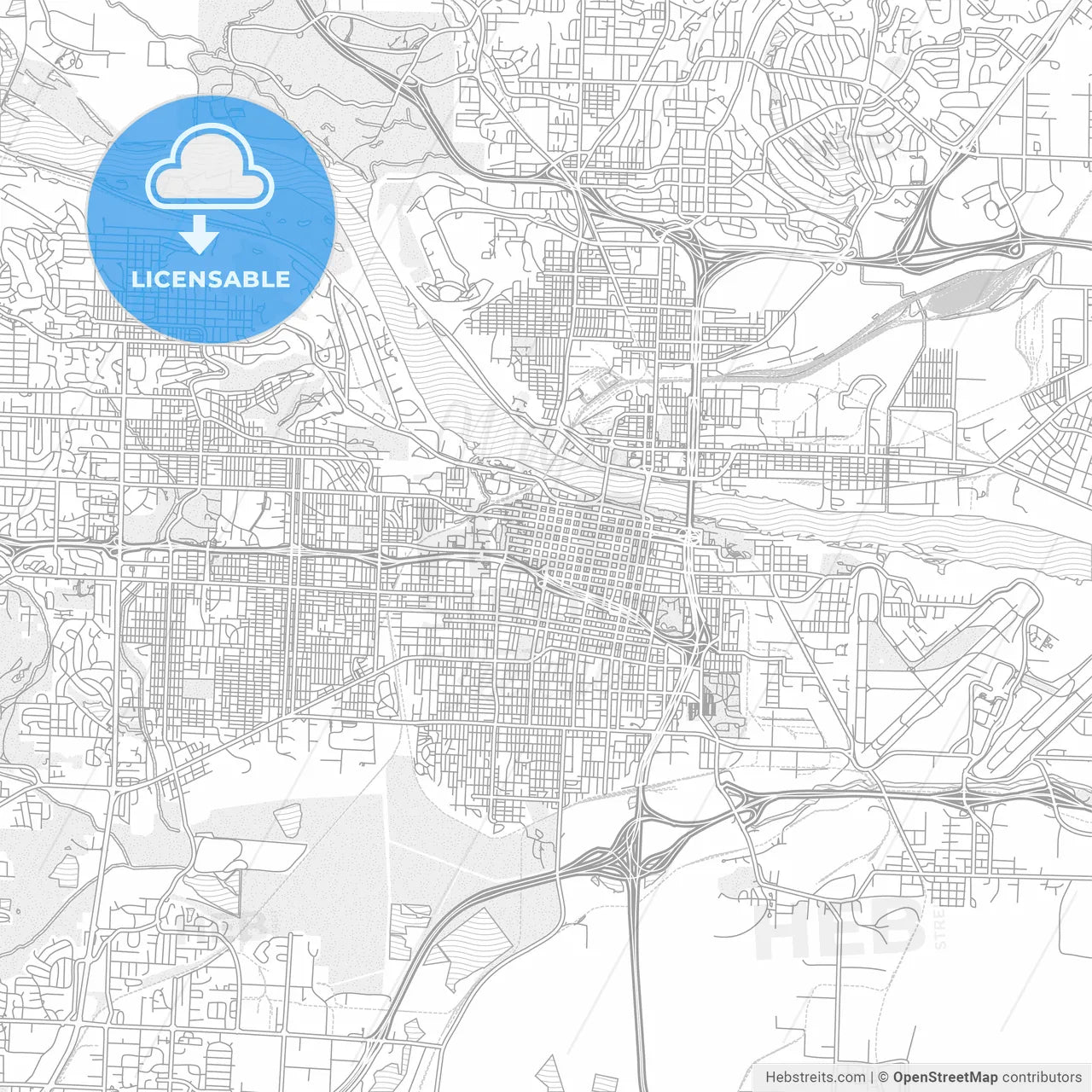 Little Rock, Arkansas, USA, bright outlined vector map